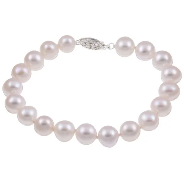 Shiny tungsten bracelet-DaVonna Sterling Silver White Freshwater Pearl Bracelet (9-10mm)