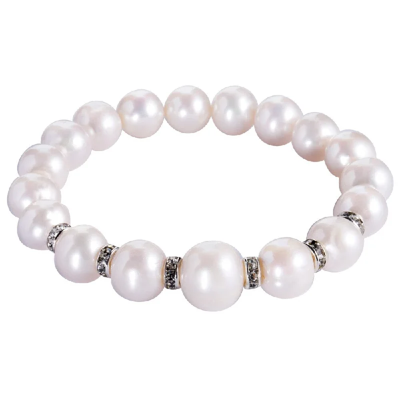 Radiant diamond bracelet-DaVonna White Freshwater Pearls and Cubic Zirconia Stretch Bracelet (9-12mm)