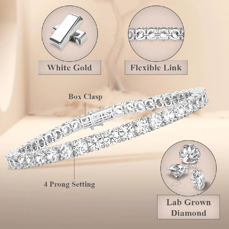 Exact-cut bracelet-Diamond2Deal 14k White Gold Round Cut Lab Grown Diamond Tennis Bracelet 7" (3 ctw to 10 ctw, Color-E-F, Clarity- VS2-SI1)