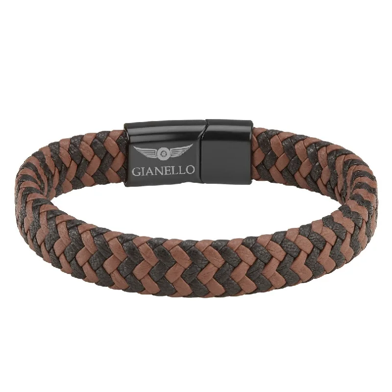 Hammered bronze bracelet-Gianello Verona Handmade Men's Mocha Braid Bracelet (Large-8.5 inch) - Brown