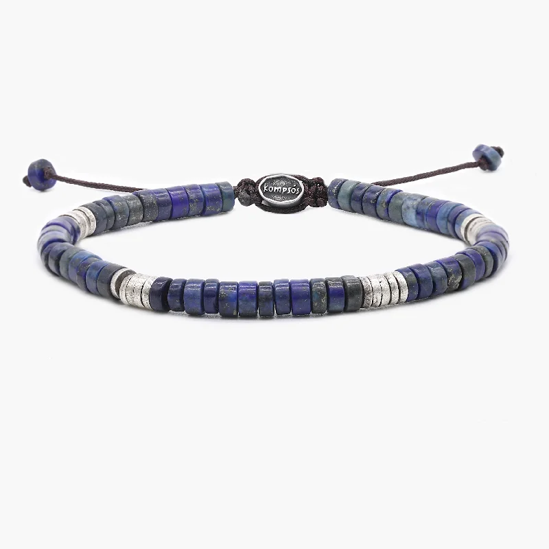 Natural pearl bracelet-Lapis Lazuli And Sterling Silver Disc Beads Bracelet