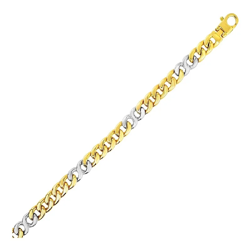 Subtle braid bracelet-Mens Twisted Link Bracelet in 14k Two Tone Gold