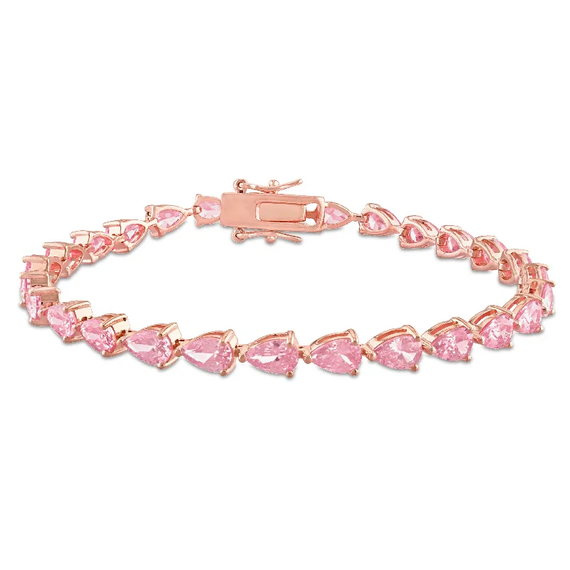 Forged gold bracelet-Miadora 13.5ct TGW Created Pink Sapphire Bracelet in Rose Sterling Silver