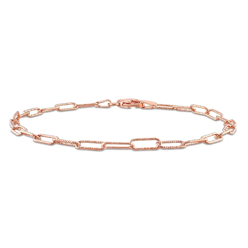 Satin marble bracelet-Miadora 18kt Rose Gold Plated Sterling Silver Paperclip Bracelet