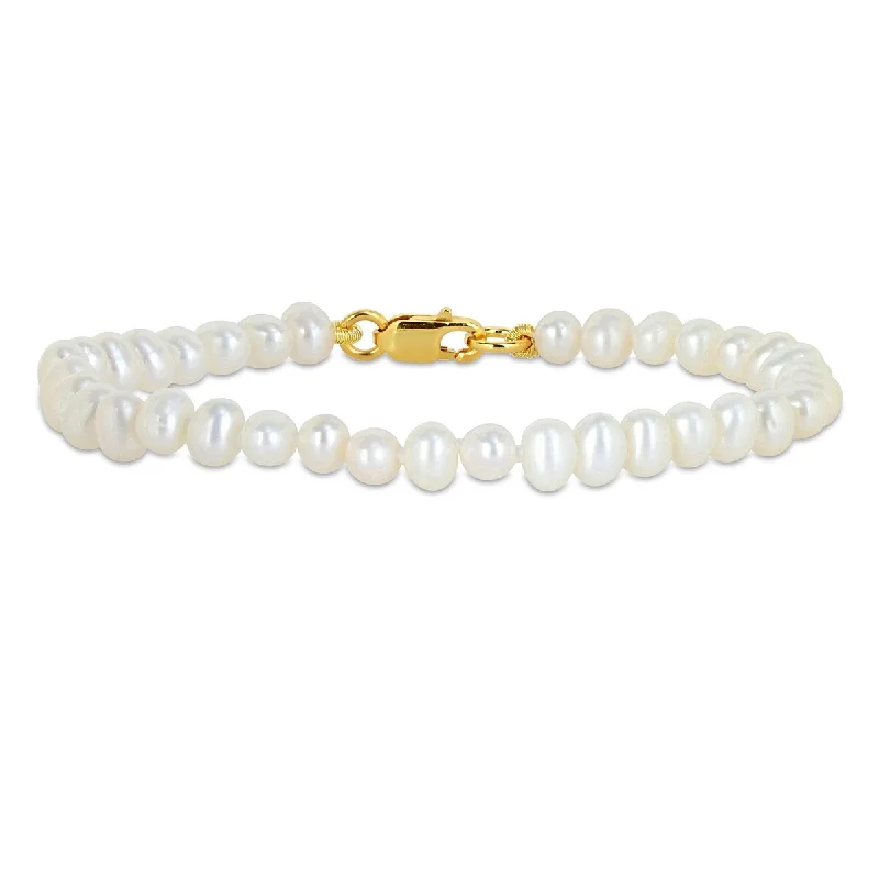 Grained stone bracelet-Miadora 3-4mm Cultured Freshwater Pearl Bracelet Yellow Silver Clasp