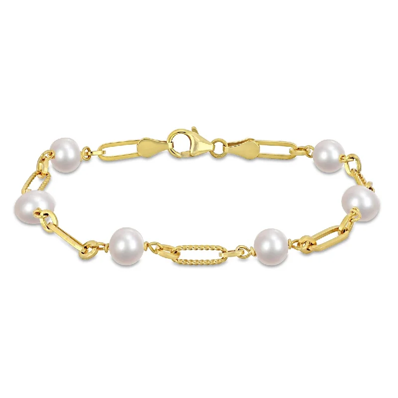 Dome motif bracelet-Miadora 7-7.5mm Cultured Freshwater Pearl Fancy Oval Link Bracelet Yellow Silver