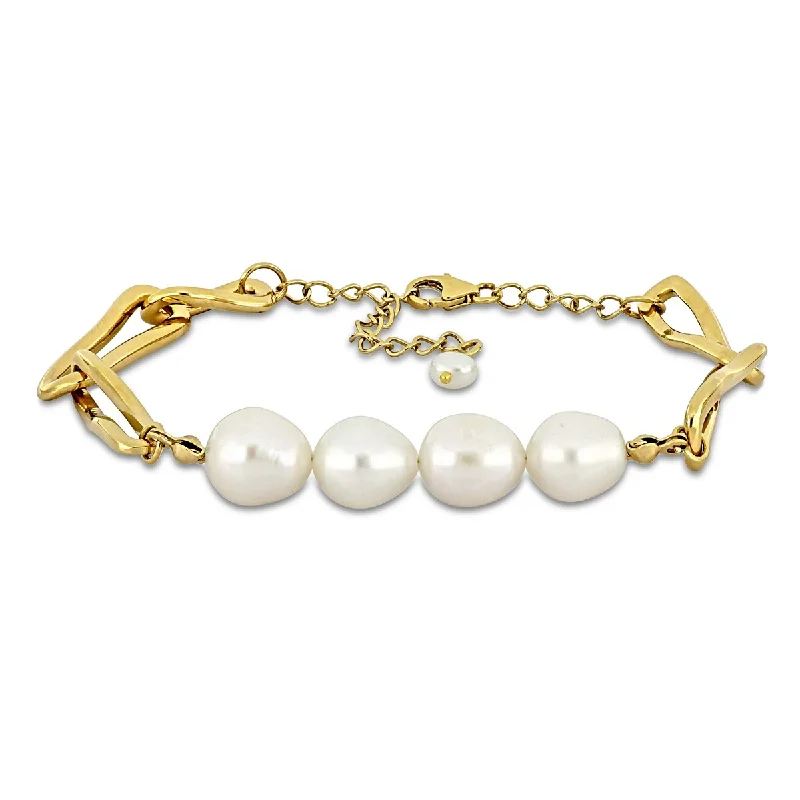 Sleek tungsten bracelet-Miadora 9-9.5mm Cultured Freshwater Pearl Pearl Drop Bracelet Yellow Silver