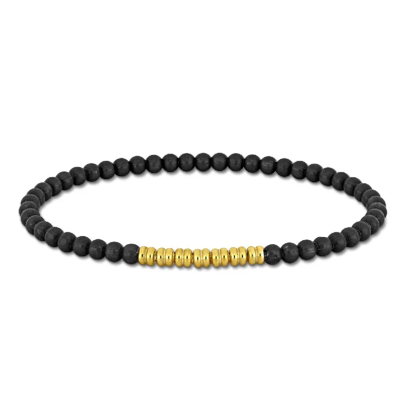 Bezel-rim bracelet-Miadora Men's 4mm Black Titanium Bead Bracelet Yellow Silver 9 in