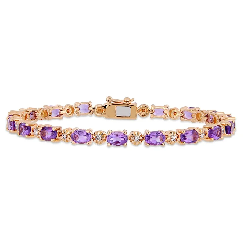 Hammered bronze bracelet-Miadora Rose Plated Sterling Silver Amethyst Diamond Tennis Bracelet