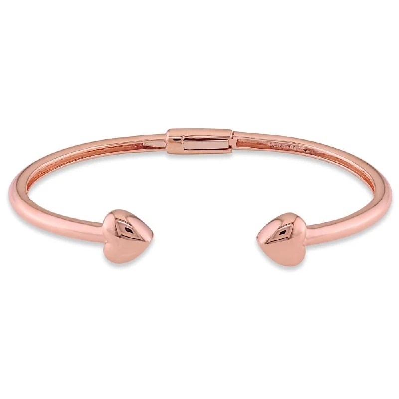 Polished palladium bracelet-Miadora Signature Collection 18k Rose Gold Open Cuff Heart Bracelet for Baby - Pink