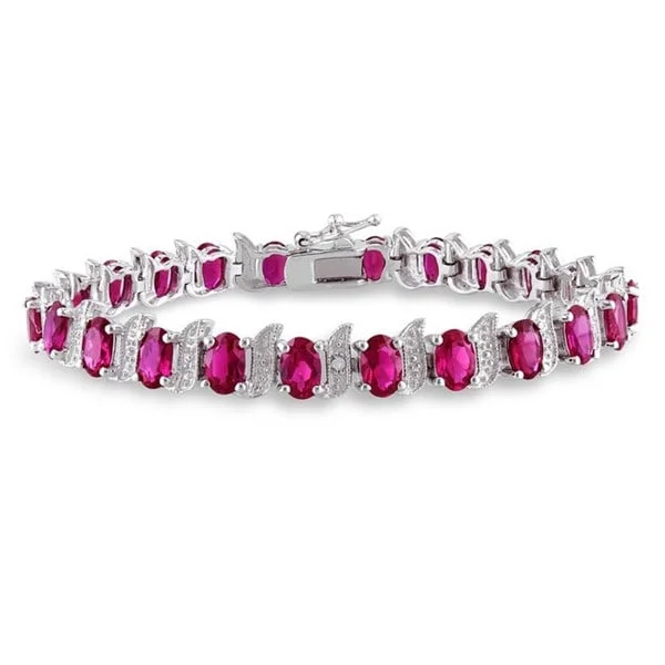 Pentagon charm bracelet-Miadora Silver Created Ruby and Diamond Accent Tennis Bracelet