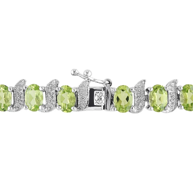 Tribal carved bracelet-Miadora Sterling Silver 11 3/4ct TGW Peridot and Diamond Bracelet