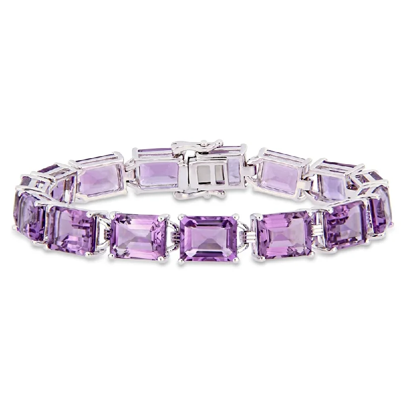 Pierced design bracelet-Miadora Sterling Silver 45ct TGW Amethyst Tennis Bracelet