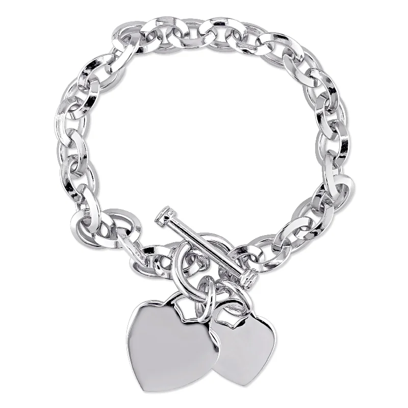 Satin marble bracelet-Miadora Sterling Silver Double Heart Link Charm Bracelet - 7.5 in x 46.5 mm - 7.5 in x 46.5 mm