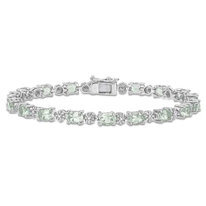 Stained enamel bracelet-Miadora Sterling Silver Green Amethyst and Diamond Accent Tennis Bracelet