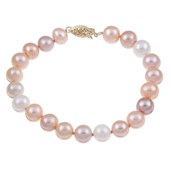 Fine-etched bracelet-Multi-colored Pink Freshwater Pearl 8-inch Bracelet (7.5-8 mm)