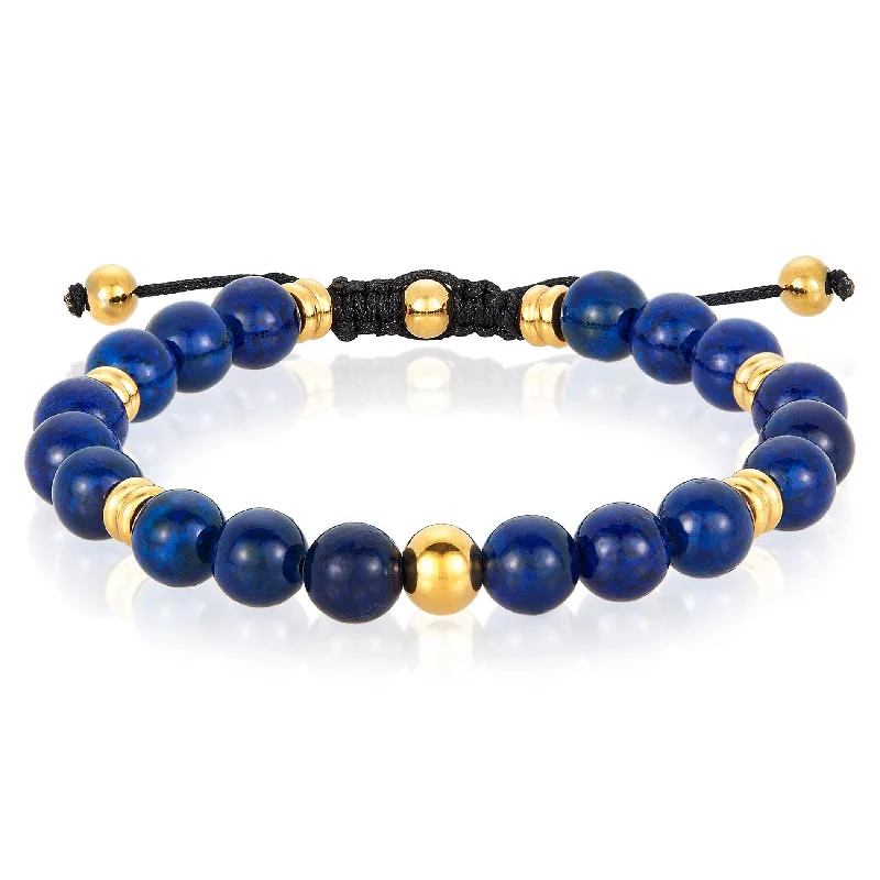 Six-heart bracelet-Natural Stone and Gold Plated Steel Bead Adjustable Bracelet (8mm)