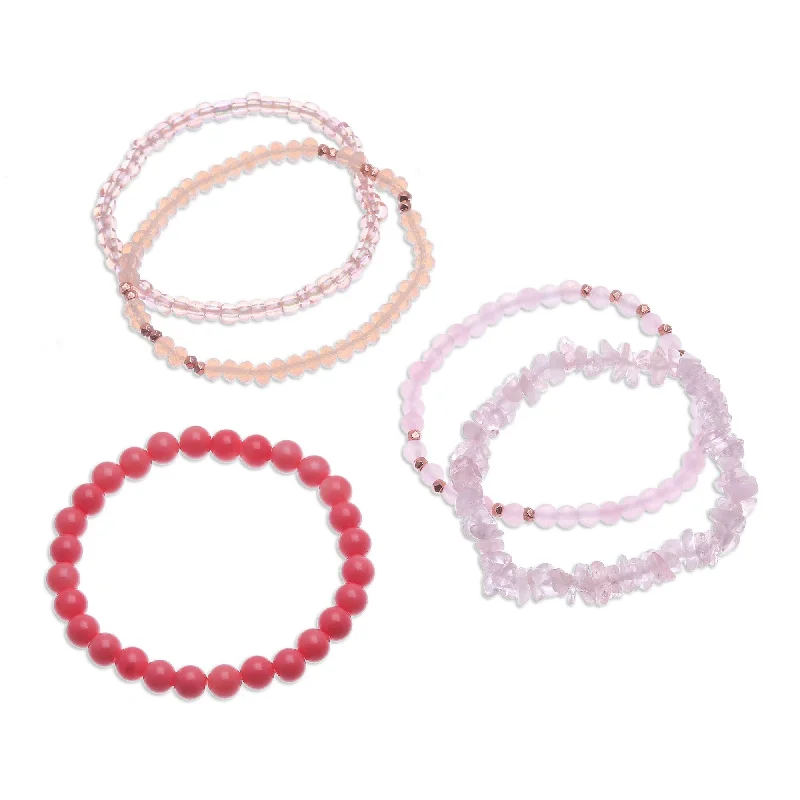 Varied stone bracelet-Novica Handmade Fancy Dream In Pink Quartz Beaded Stretch Bracelets (Set Of 5)