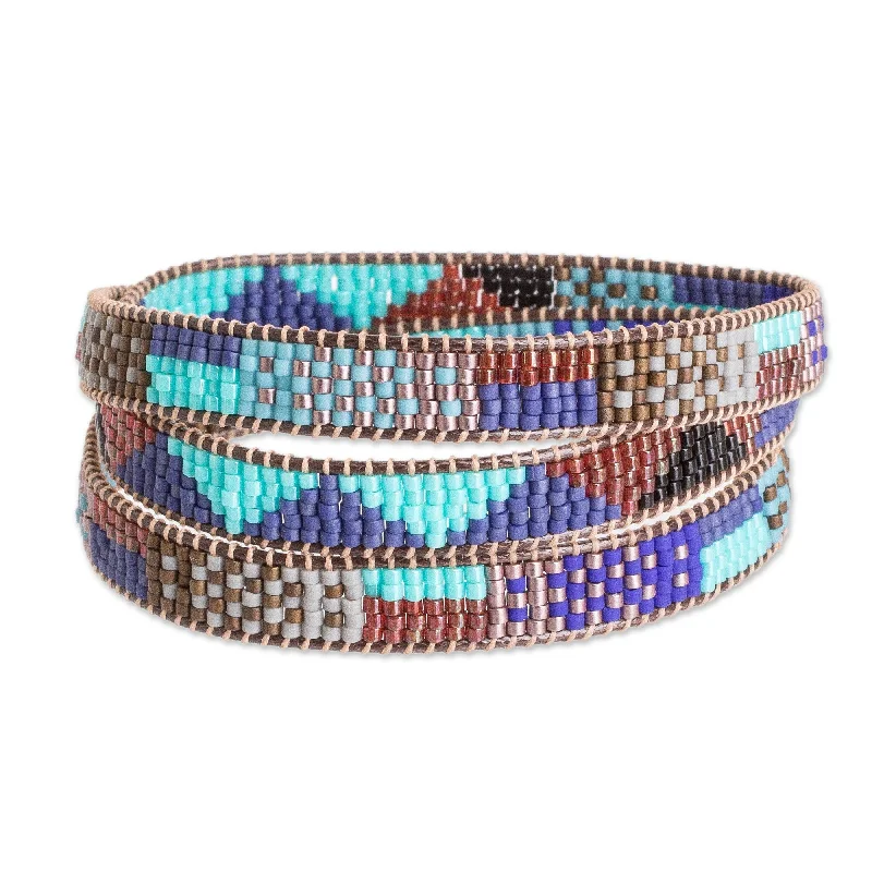 Divided band bracelet-Novica Handmade Geometric Tradition Glass Beaded Wrap Bracelet