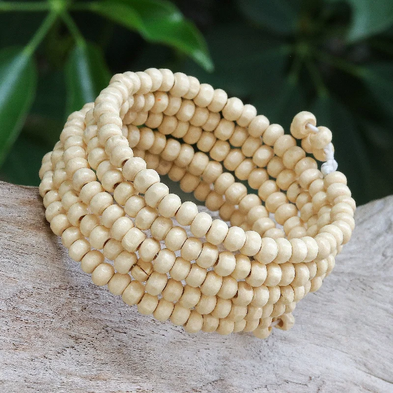 Bold agate bracelet-Novica Handmade Ivory Spin Wood Beaded Wrap Bracelet (1 In)