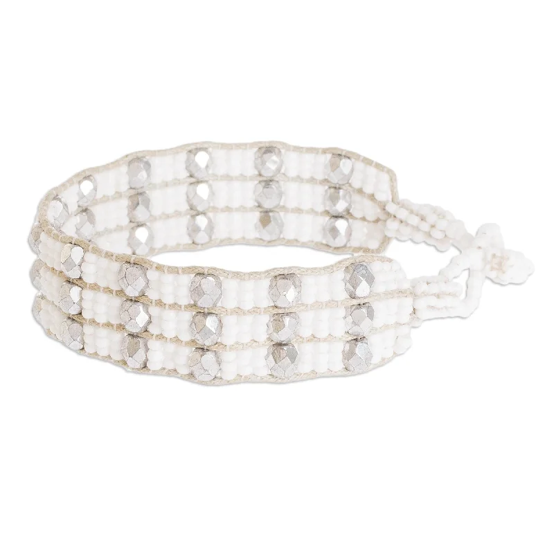 Dusk moon bracelet-Novica Handmade Kinship In White And Silver Beaded Wristband Bracelet