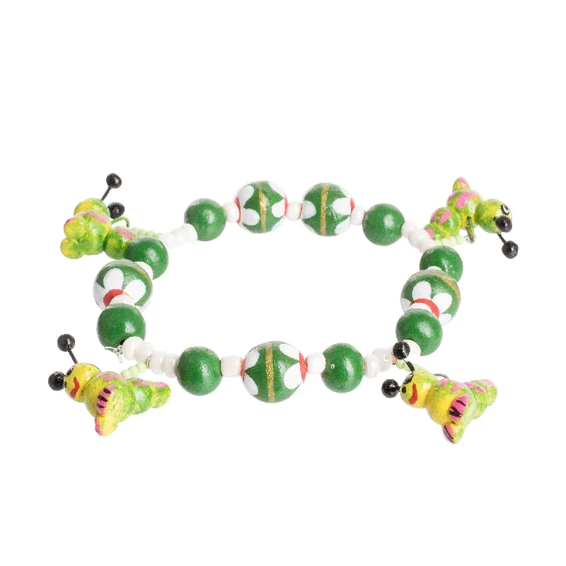 Glinting gem bracelet-Novica Handmade Merry Caterpillars Ceramic Beaded Stretch Bracelet