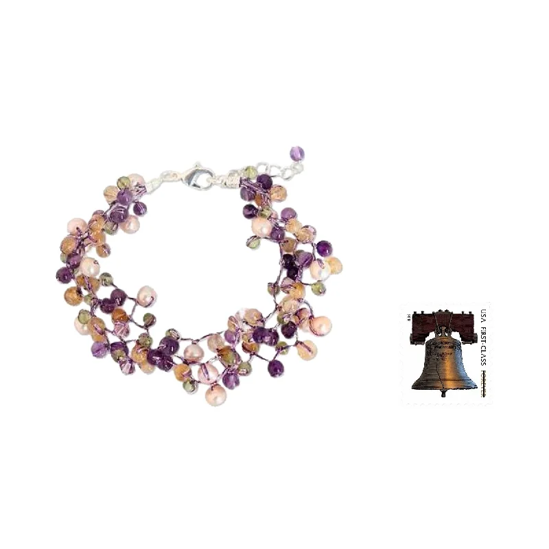 Airy silver bracelet-NOVICA Handmade Multi-gemstone 'Mystic Passion' Pearl Bracelet (4-4.5 mm) (Thailand) - Purple