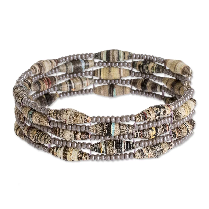 Worn finish bracelet-Novica Handmade Nature Of Life In Grey Recycled Paper Beaded Cuff Bracelet