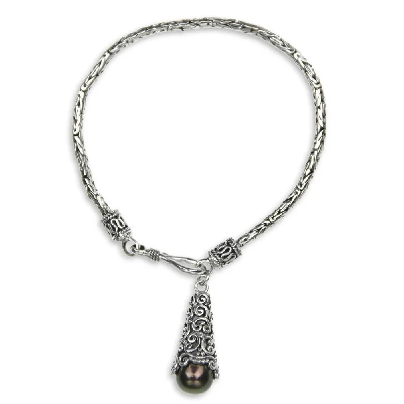 Fine-etched bracelet-NOVICA Handmade Sterling Silver Arabesque Dewdrop Pearl Bracelet (Indonesia)