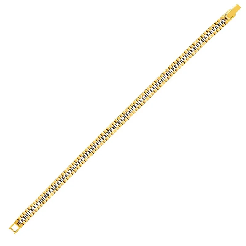 Arched stone bracelet-Panther Link Bracelet in 14k Two-Tone Gold