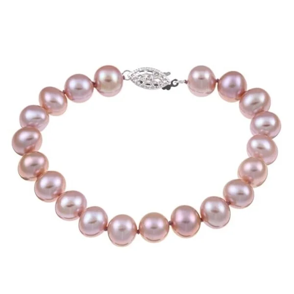 Slanted gem bracelet-Pink Freshwater Pearl Classic 7.25-inch Bracelet (8-9 mm)