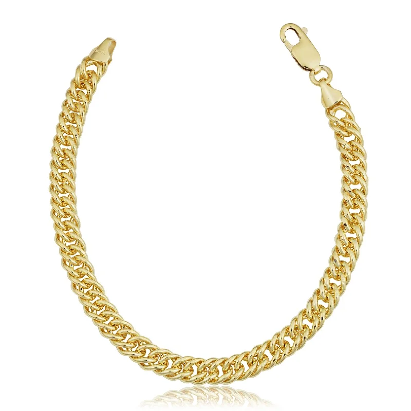 Satin marble bracelet-Solid 14k Yellow Gold Filled 6 millimeter Double Curb Link Chain Bracelet For Women (7.5 inches)