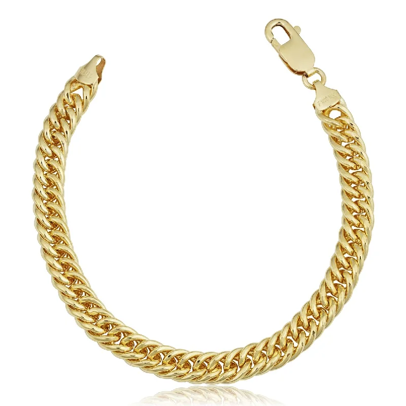 Retro emerald bracelet-Solid 14k Yellow Gold Filled 7 millimeter Double Curb Link Chain Bracelet For Women (7.5 inches)