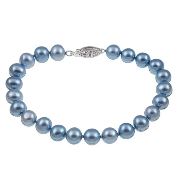 Rugged stone bracelet-Sterling Silver Blue Freshwater Pearl Bracelet (7.5-8mm)