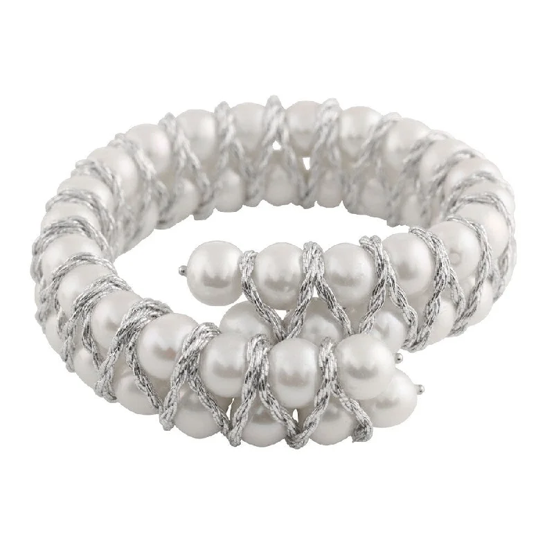 Floating gem bracelet-Sterling Silver Fancy Braided Freshwater Pearl Bracelet (7-8mm)