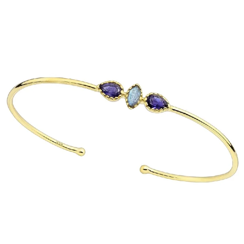 High gem bracelet-Sterling Silver & Gold Plated Purple Teardrop & Labradorite Cuff Bracelet