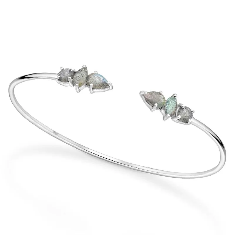 Bold gem bracelet-Sterling Silver Labradorite Geometric Cuff Bracelet