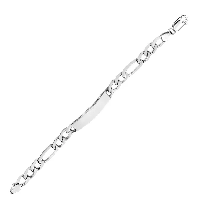 Thin-band bracelet-Sterling Silver Men's ID Bracelet with Figaro Chain