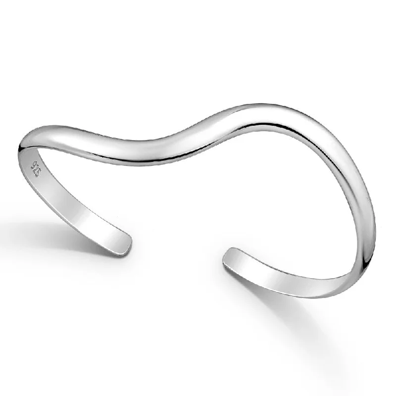 Stretch stone bracelet-Sterling Silver Squiggle Cuff Bracelet