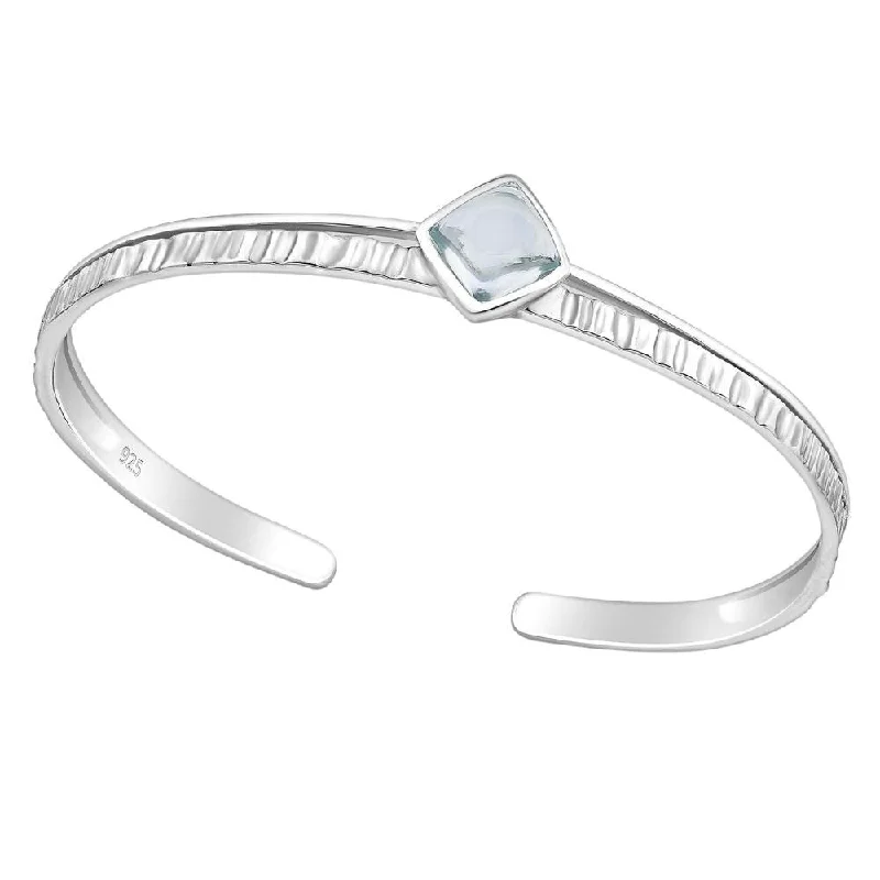 Mosaic band bracelet-Sterling Silver Textured Cuff Bracelet with Sky Blue Topaz