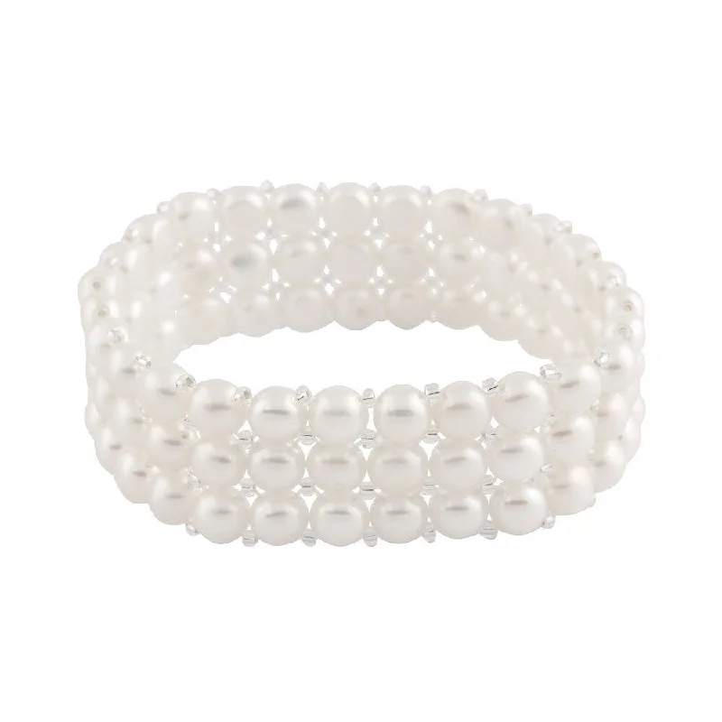 Open-dusk bracelet-Triple Row Freshwater Pearl Stretch Bracelet (6-7 mm)