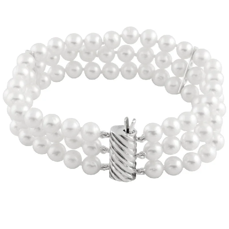 Pentagon charm bracelet-Triple Row White Freshwater Pearl Bracelet (5-6 mm)