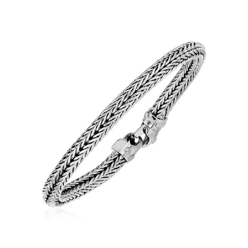 Scalloped edge bracelet-Wide Woven Rope Bracelet in Sterling Silver