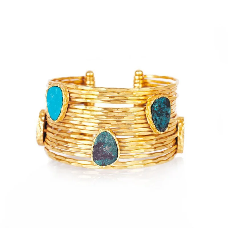 Rugged stone bracelet-Wire Stackable Cuff - Turquoise