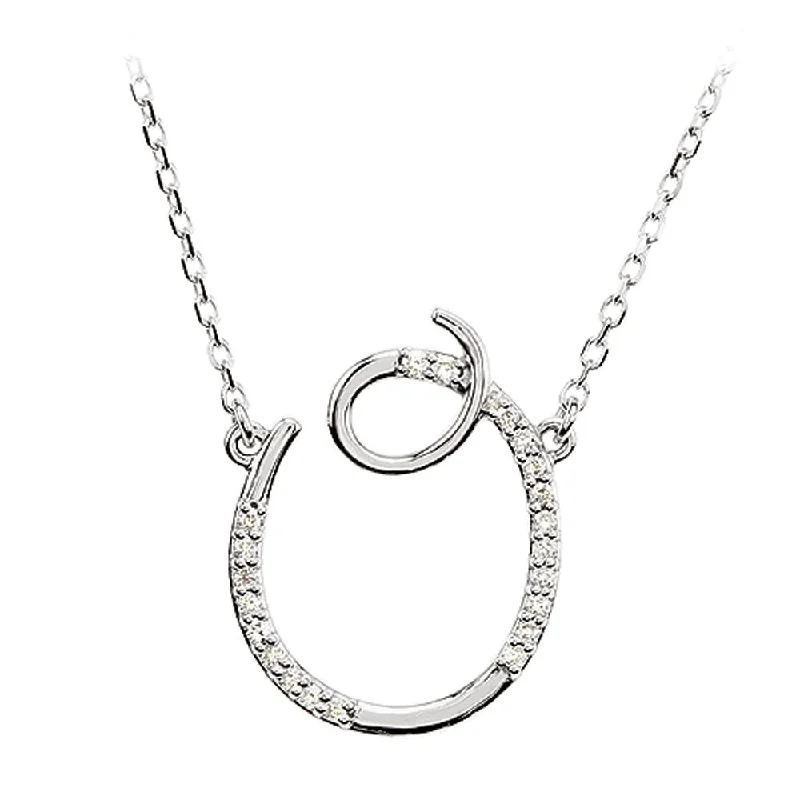 1/10 Ctw Diamond 14k White Gold Medium Script Initial O Necklace, 17in