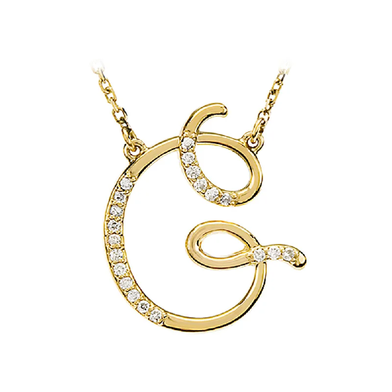 Nested stone necklace-1/10 Ctw Diamond 14k Yellow Gold Medium Script Initial G Necklace 17in