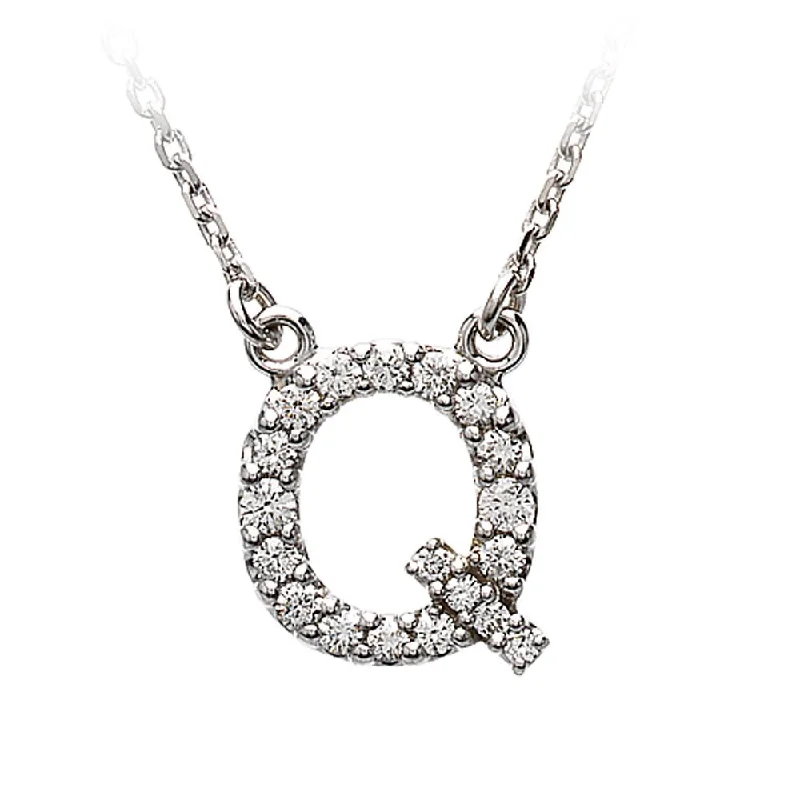 Mist gem necklace-1/6 Cttw Diamond & 14k White Gold Block Initial Necklace, Letter Q