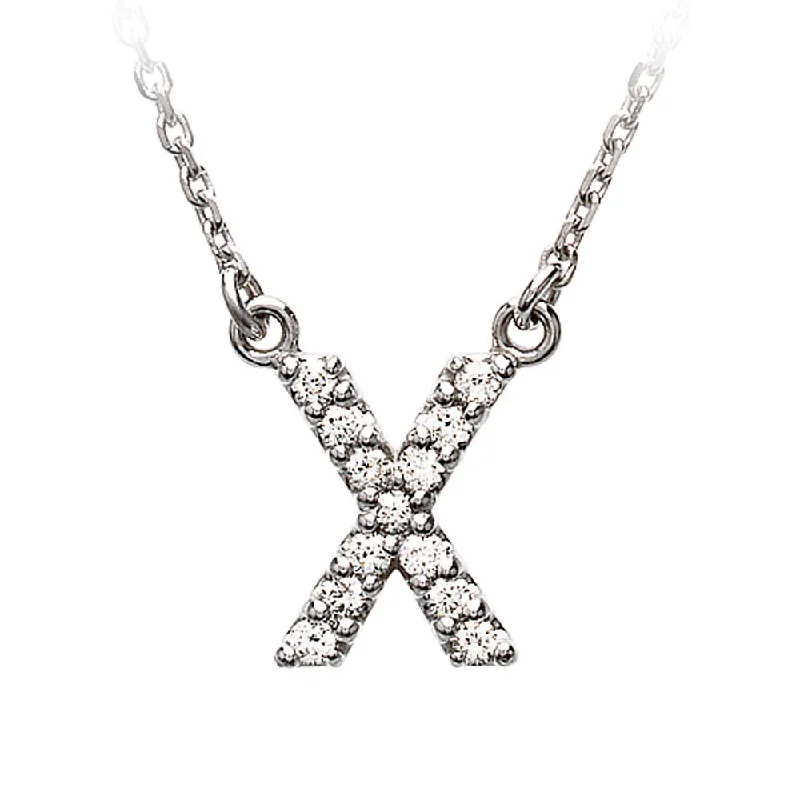 Hovering diamond necklace-1/8 Cttw Diamond & 14k White Gold Block Initial Necklace, Letter X