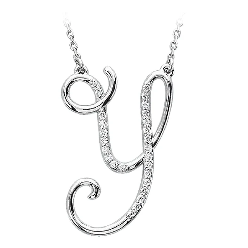 1/8 Ctw Diamond 14k White Gold Medium Script Initial Y Necklace, 17in