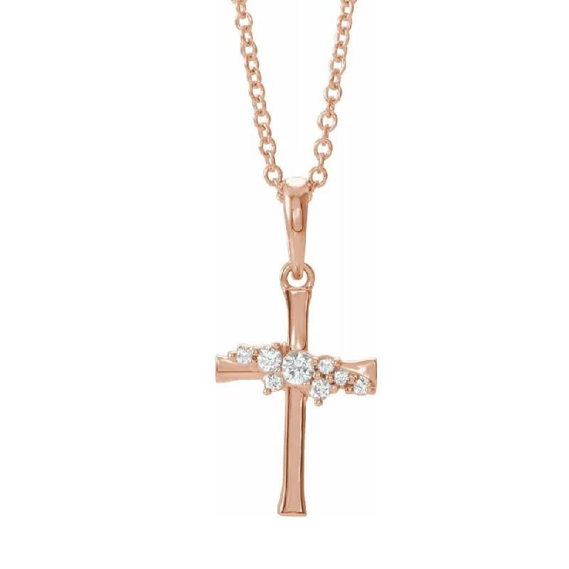 14K Gold .06 CTW Diamond Cluster Tiny Cross Necklace, 16-18 Inch